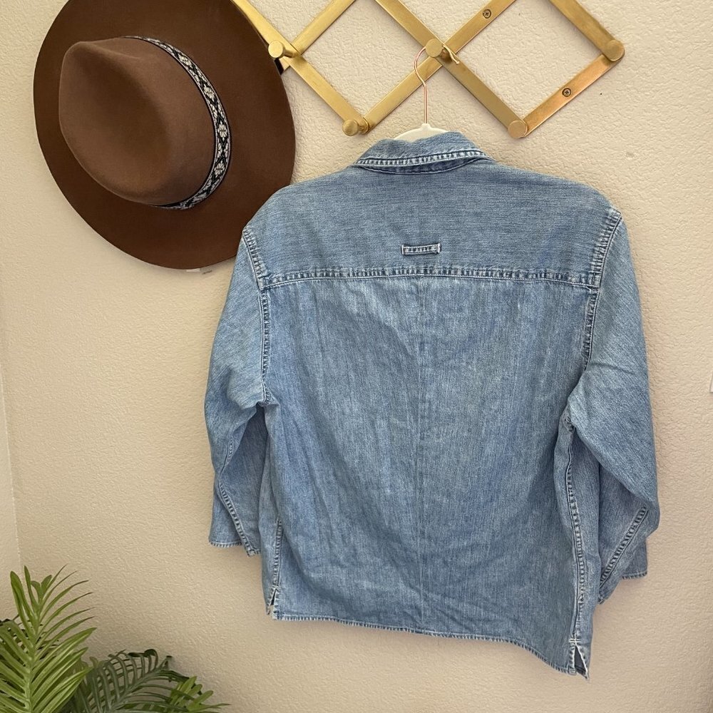 Vintage Liz Claiborne Denim Jean Lace Up Y2K collared Shirt Blouse Top Retro - Picture 2 of 7